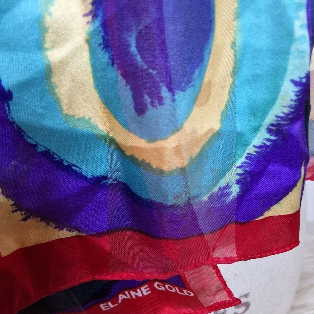 Elaine Gold  Vintage Modernist Design Oblong Silk Colorful Circles Scarf/ Wrap